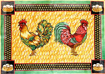 click here to view larger image of Roosters w/Egg Border (hand painted canvases)