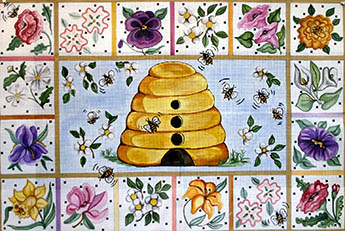 click here to view larger image of Flowers and Beehive (hand painted canvases)