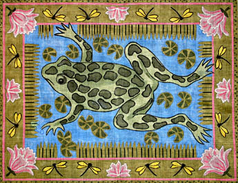 click here to view larger image of Frog and Waterlilies With Dragonfly Border (hand painted canvases)