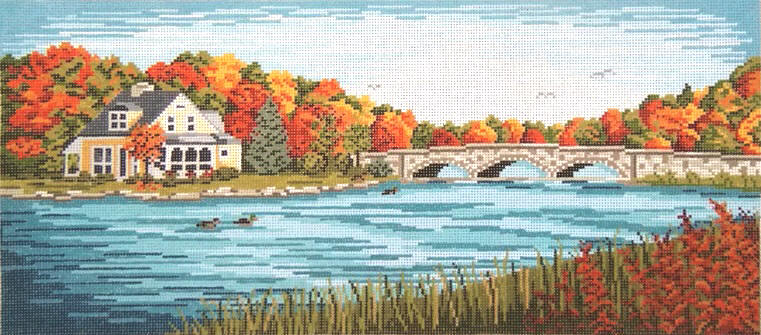 click here to view larger image of Autumn Bridge and River Scene (hand painted canvases)