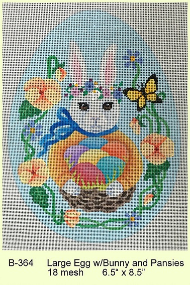 click here to view larger image of Large Egg With Bunny and Pansies (hand painted canvases)