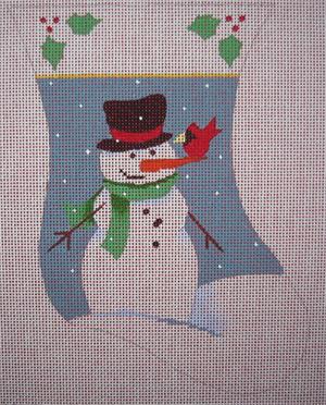 click here to view larger image of Snowman w/Cardinal Mini Stocking (hand painted canvases)