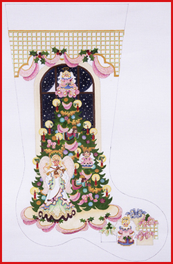 click here to view larger image of Angel Tree With Angel Standing Stocking - 13ct (hand painted canvases)