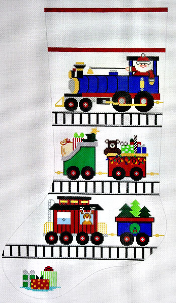 click here to view larger image of Choo Choo Stocking With Santa And Toys (hand painted canvases)