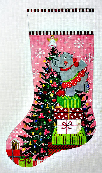 click here to view larger image of Happy Hippo Holiday Stocking (hand painted canvases)