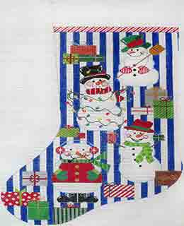 click here to view larger image of Snowmen and Presents Stocking (hand painted canvases)