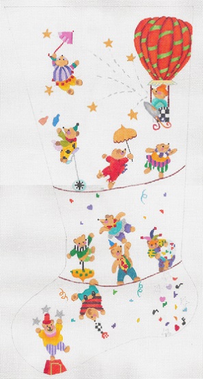 click here to view larger image of Teddys Holiday Circus Stocking - 13ct (hand painted canvases)