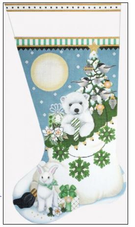 click here to view larger image of White Teddy Bear Santa Bag Stocking (hand painted canvases)