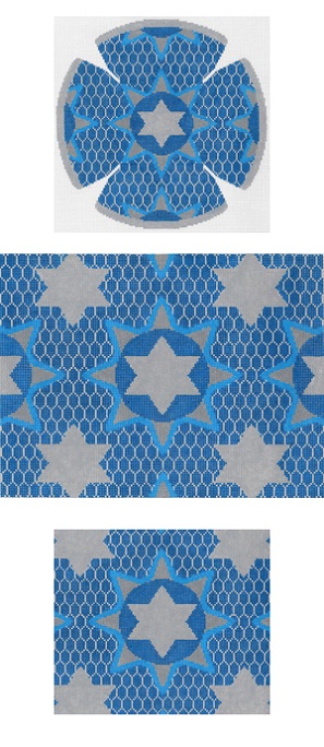 click here to view larger image of Medallion Star Blue Yarmulke (hand painted canvases)