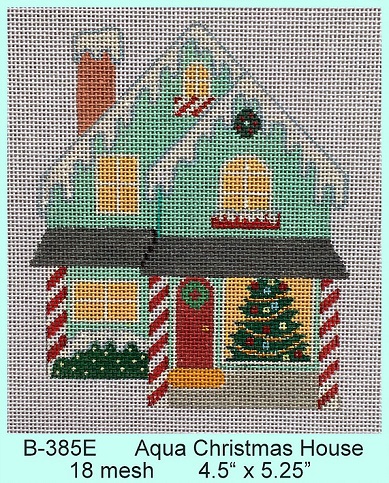 click here to view larger image of Aqua Christmas House (hand painted canvases)