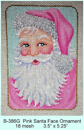 click here to view larger image of Pink Santa Face Ornament (hand painted canvases)