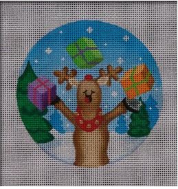 click here to view larger image of Package Juggling Reindeer Ornament (hand painted canvases)