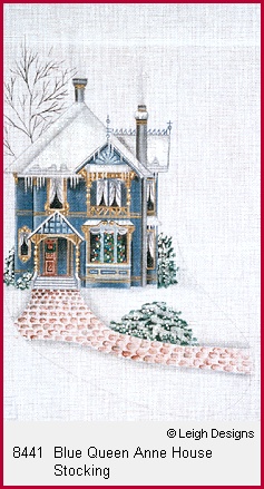 click here to view larger image of Blue Queen Anne House Stocking (hand painted canvases)