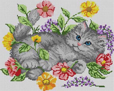 click here to view larger image of Kitten And Flowers (hand painted canvases)
