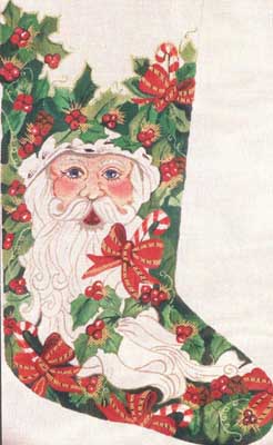 click here to view larger image of Santa And Holly Stocking (hand painted canvases)