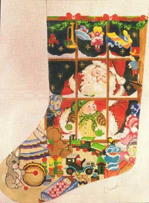 click here to view larger image of Santa/Toy Store Stocking (hand painted canvases)