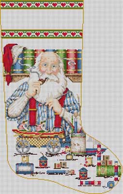 click here to view larger image of Santas Workshop Stocking (hand painted canvases)