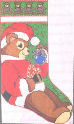 click here to view larger image of Teddy Santa Stocking (hand painted canvases)