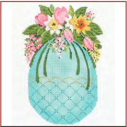 click here to view larger image of Turquoise With Tulip Cascade Egg (hand painted canvases)