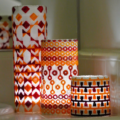 click here to view larger image of Orange Set of Candle Wraps (hand painted canvases)
