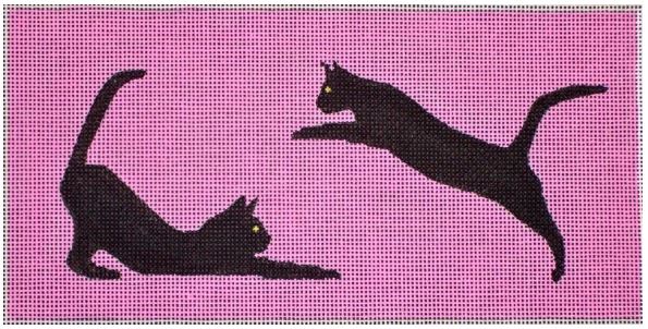 click here to view larger image of 2 Black Cats On Pink (hand painted canvases)