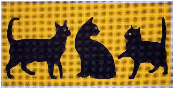 click here to view larger image of 3 Black Cats Yellow Background (hand painted canvases)
