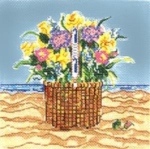 click here to view larger image of ACK Basket With Flowers (hand painted canvases)