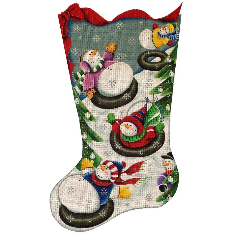 click here to view larger image of Tubing Snowman Stocking - 18ct (hand painted canvases)