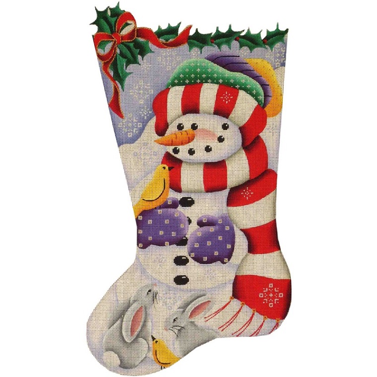 click here to view larger image of Woodland Snowman Stocking - 13ct (hand painted canvases)