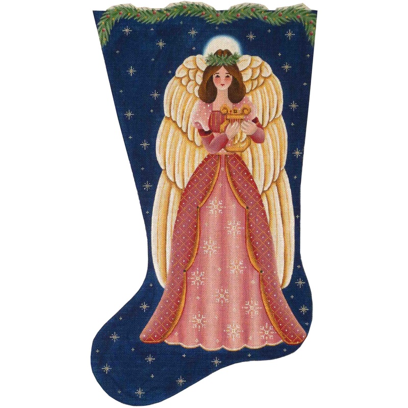 click here to view larger image of Mauve Angel Stocking - 18ct (hand painted canvases)