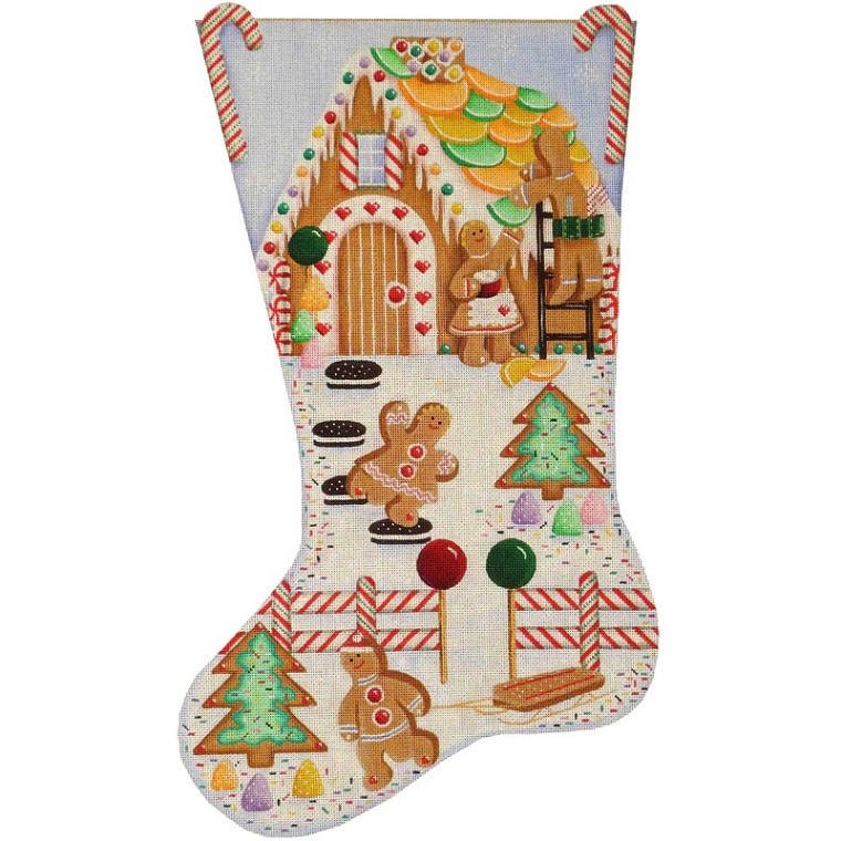 click here to view larger image of Gingerbread Christmas Stocking - 18ct (hand painted canvases)