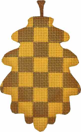 click here to view larger image of Checkered Leaf Ornament (hand painted canvases)