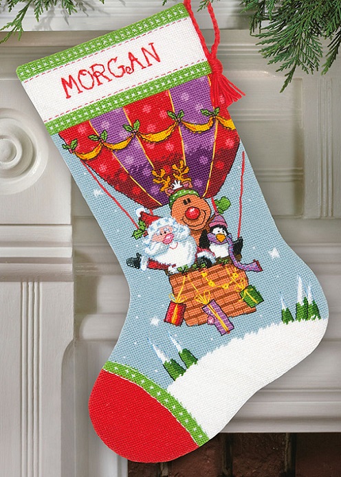click here to view larger image of Santas Balloon Ride Stocking (needlepoint kits)