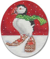 click here to view larger image of Puffin In Snowshoes Ornament (hand painted canvases)