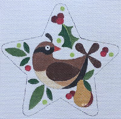 click here to view larger image of Patridge In A Pear Tree Star (hand painted canvases)
