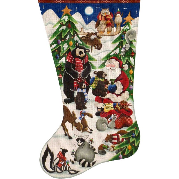 click here to view larger image of Woodland Wishes Stocking - 13M (hand painted canvases)